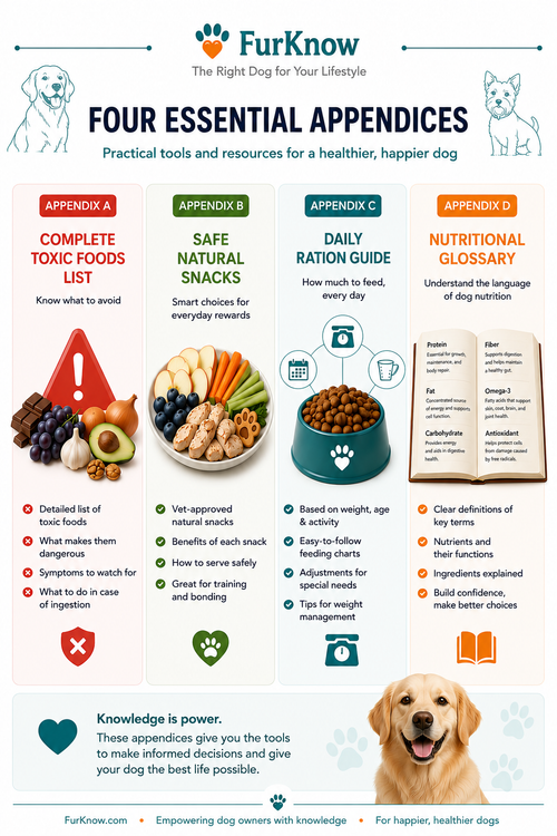 Complete Dog Nutrition — appendices: safe foods, dangerous foods, supplement guide