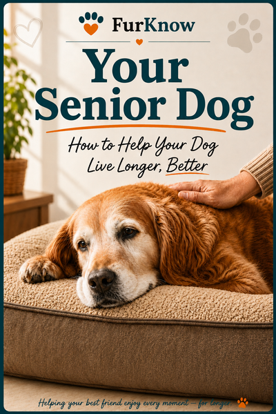 Your Senior Dog — FurKnow guide cover. Helping an older dog live longer and better.